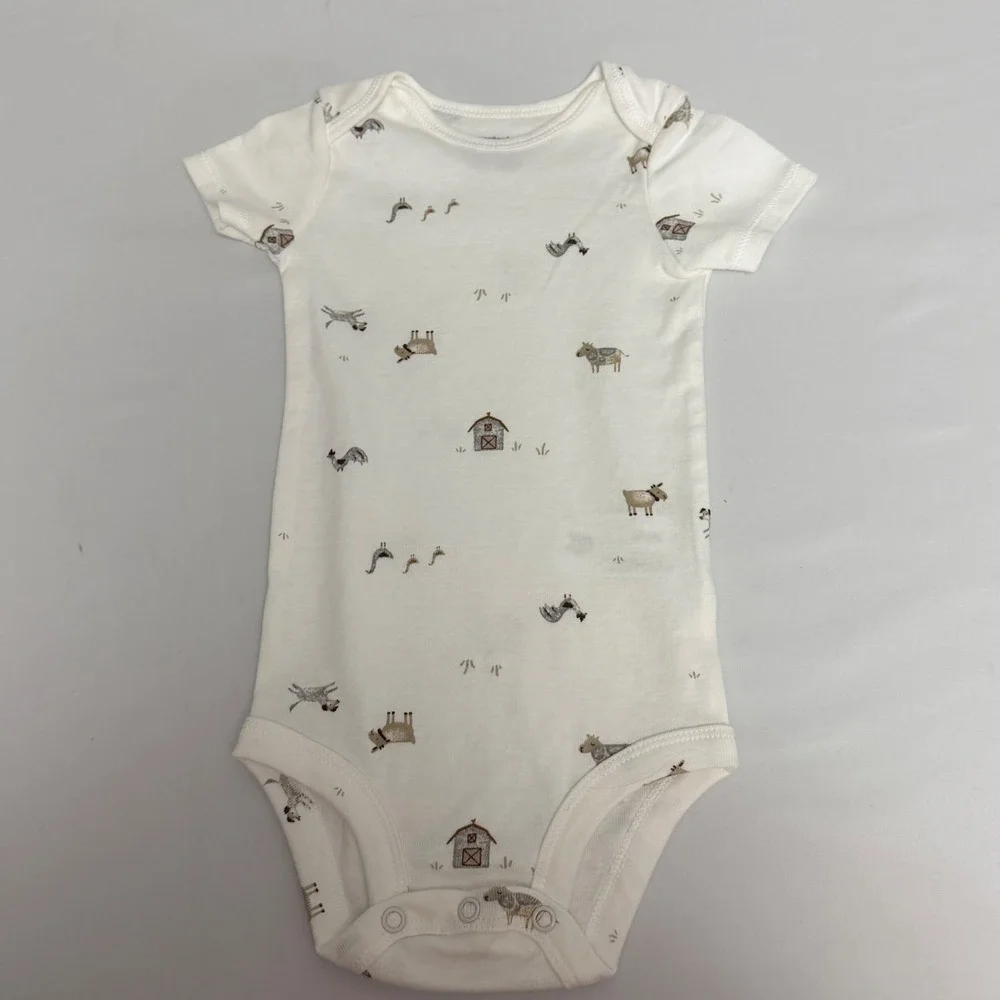 Carters Baby 9 Months Farm Animal Bodysuit and Velour Cow Pants Set White Cotton